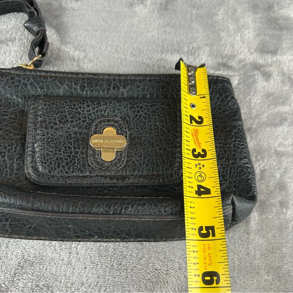 Dana Buchman Wristlet Black Pebbled Faux Leather Wrist Strap Brass Turn‎ Lock